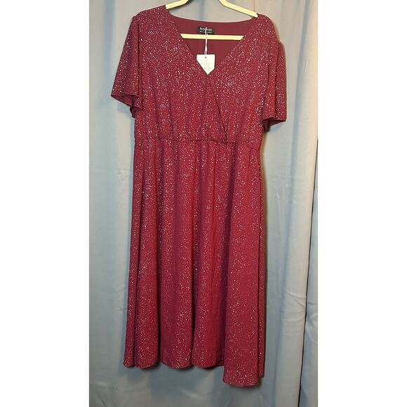 Rare Plus Size 1X 14 16 BloomChic Red Glitter Flutter Sleeve Dress Pockets - Picture 2 of 5